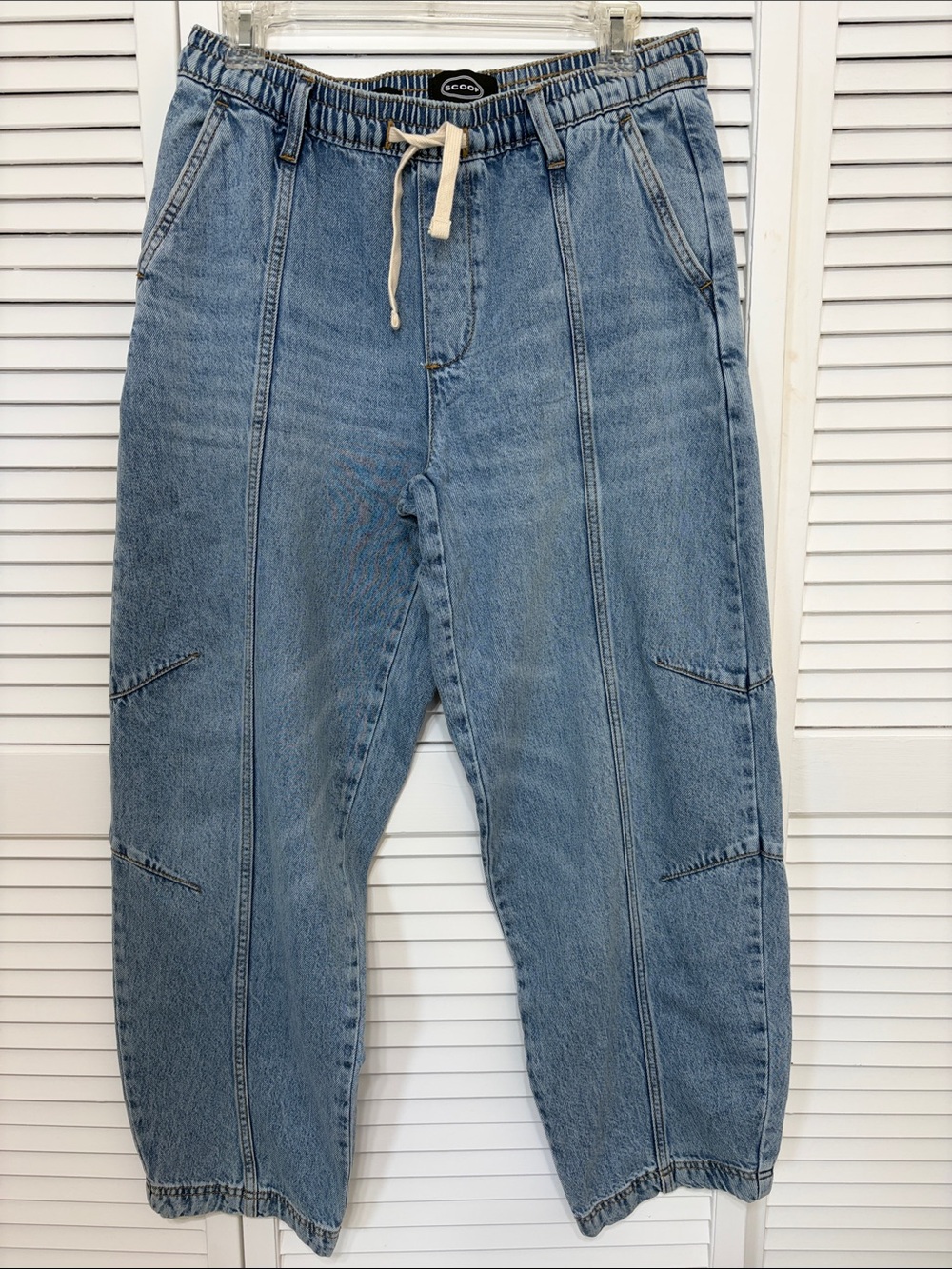 Scoop Women's Light Blue Wide Leg Denim Jeans with Drawstring Waist